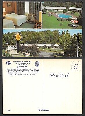 Old Virginia Postcard - Roanoke - Quality Motel Roanoker - Swimming Pool