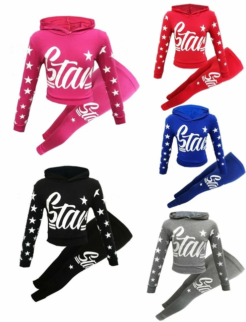 Girls Kids Childrens Star Tracksuits Hooded Sets Lounge Wear 7-13 Yrs Jogging