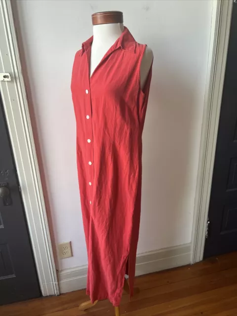 Corbin Collection Coral Silk Linen Blend Maxi Length Sleeveless Dress Medium Vtg