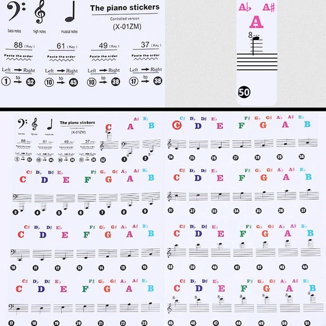 PVC Removable Digital Piano And Keyboard Stickers For 37/49/88/61/54 Decoration