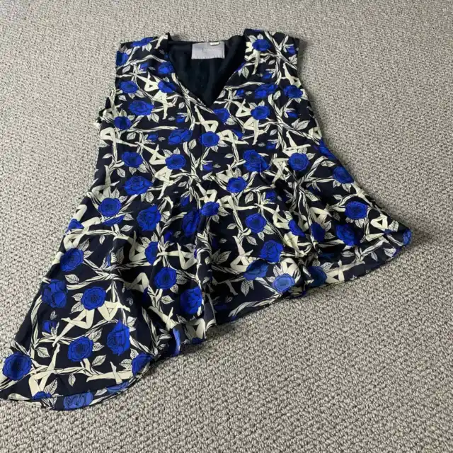 Jason Wu Womens Blouse Size 8 Black Blue Floral Silk Faux Wrap Asymmetric