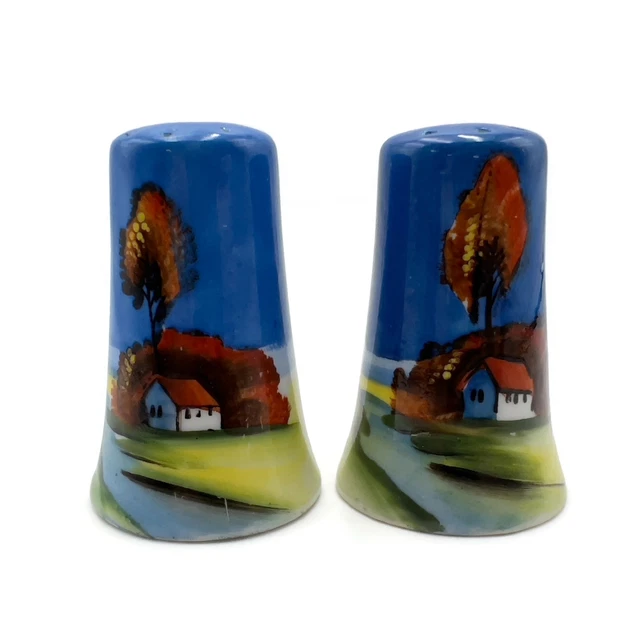 VINTAGE JAPANESE HAND Painted Porcelain Country House Design Salt