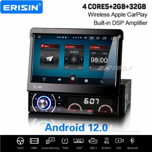 Android 12 Universal 1 DIN Autoradio Sat Nav DAB + Radio CarPlay DSP 4G WiFi OBD2