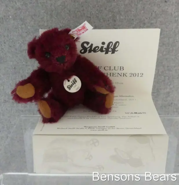 Steiff 2012 Annual Club Renewal Gift Miniature Bear Burgundy Mohair Ean 421228