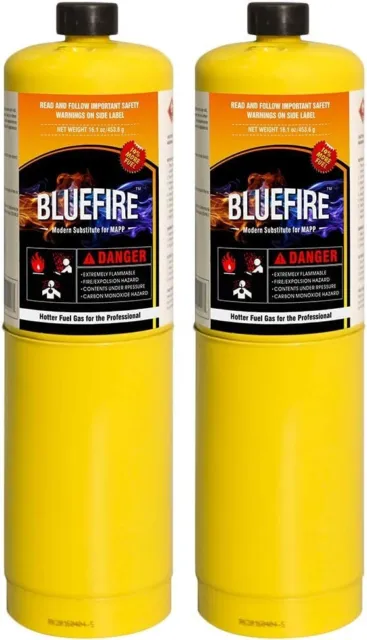 BLUEFIRE 2x MAPP MAP PRO Gas Fuel Cylinder,16.1oz,14% Bonus,Hotter than Propane!