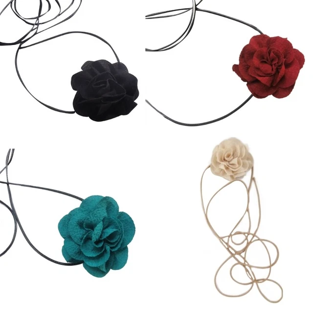 Goth Choker Lace up Necklace Rose Choker Flower Choker Necklace Camellia Choker