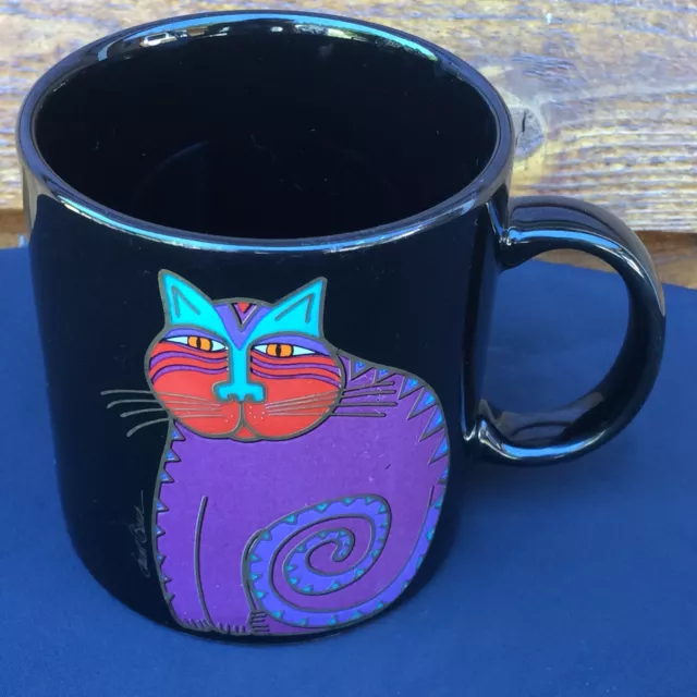 Laurel Burch Mythical Cat Black Purple, Turquoise, Red, Gold Mug