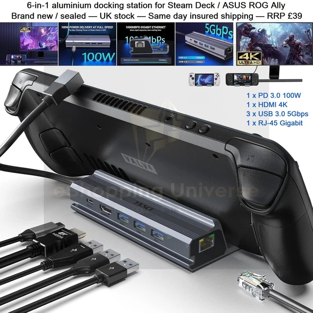 Station D'Accueil 6-en-1 XAOSUN Pour ROG Ally/Steam Deck/Lenovo Legion Go - HDMI 4K@120Hz, Ports USB, PD 100W, Ethernet