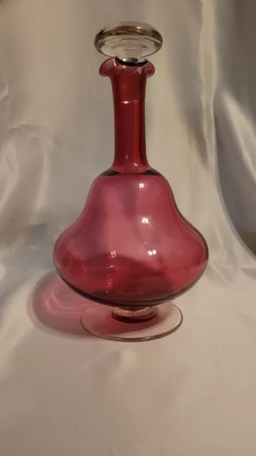 Rare Antique/Vintage Hand-blown Cranberry Glass/Crystal Decanter, Ruffled Edge 