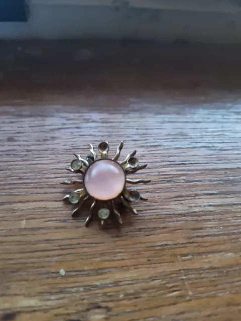 Goldtone Starburst Pin with Faux Pearl & Faux Diamonds