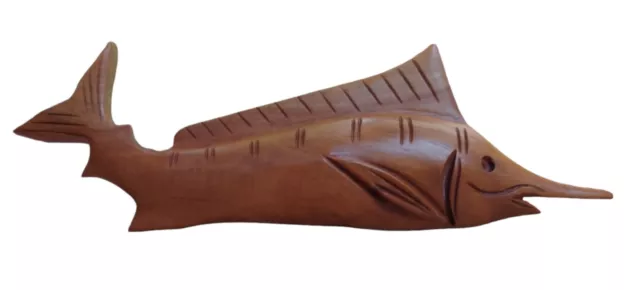 Vintage Wooden Hand Carved Marlin Fish Figurine 10" Nautical Art