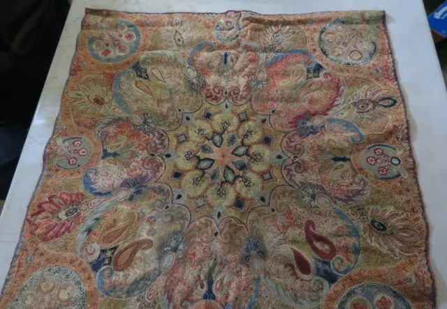 Antique Islamic Kerman Kashan Handmade Embroidered Paisley Wedding Cloth 24"x26"