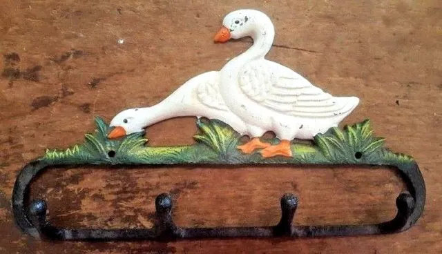 GOOSE 4 HOOK BATHROOM or KITCHEN Towel Hanger farmhouse country cast iron duck