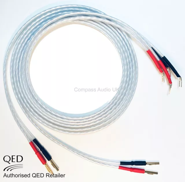 QED XT25 Performance Speaker Cable 2 x 3m Gold Banana Plugs to Spades Terminated