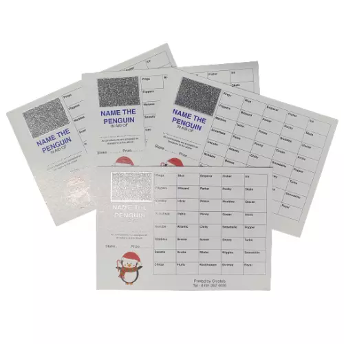 25 x 40 SQUARE NAME THE PENGUIN CHRISTMAS FUNDRAISING SCRATCH CARDS