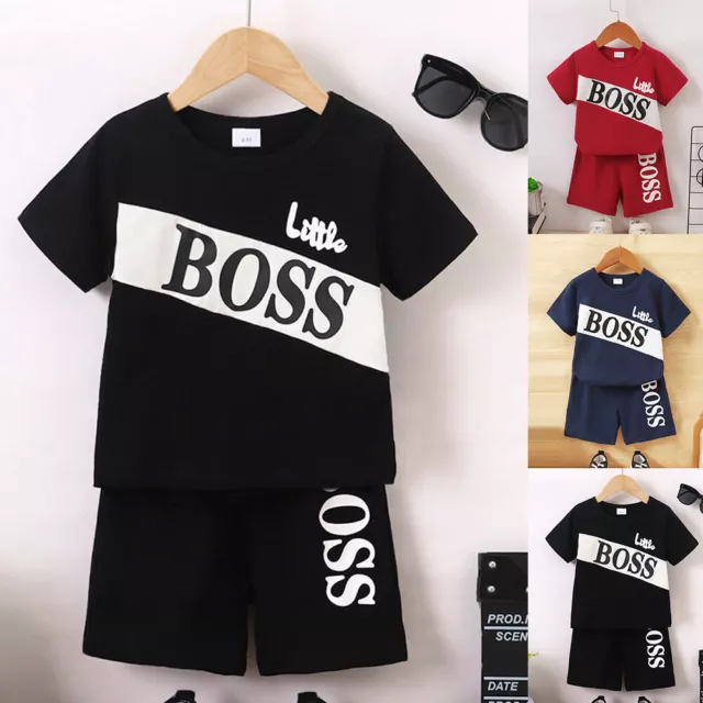 Jungen Baby "BOSS" Printed Sommer Set Kurzarm T-Shirt Shorts Outfit Kleidung DE
