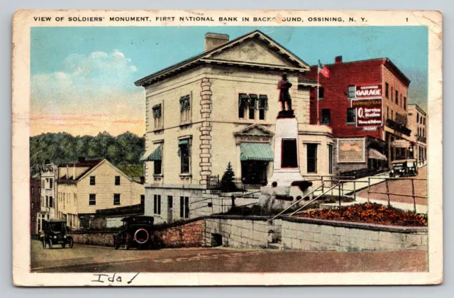 Ossining New York Street View 1910's Monument Bank NY Postcard