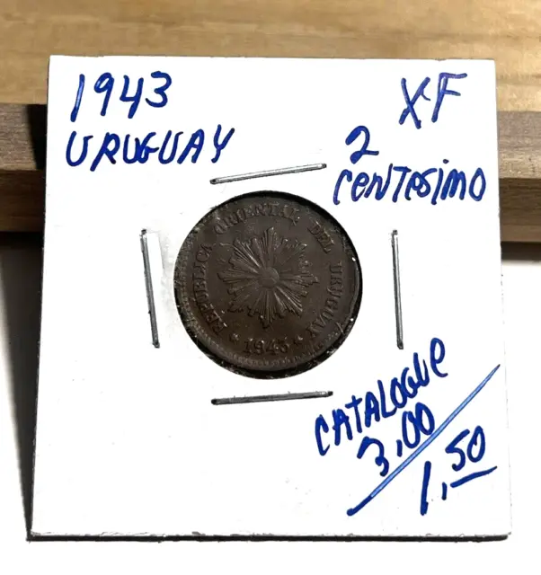 1943 So Uruguay 2 Centesimos XF (INV F)