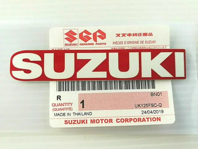 ORIGINAL Suzuki Schriftzug-WEISS/ROT-8cm-Aufkleber-EMBLEM-LOGO-Sticker-80mm