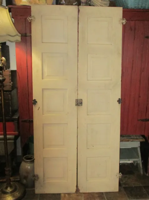 60"x14" Antique SOLID WOOD 5 PANEL DOOR pair Interior Pantry Cupboard Closet