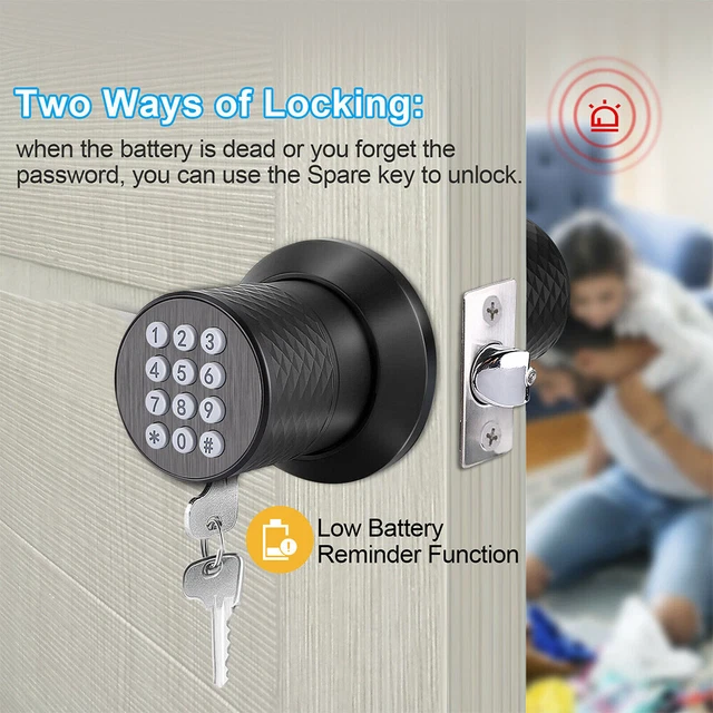 Keyless Smart Digital Door Locks Entry Password Electronic Keypad Knob Spare Key
