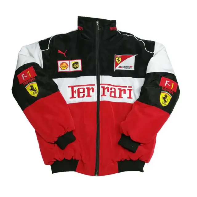 Ferrari Racing Jacket Vintage Style White Nascar Bomber, F1 Ferrari Jacket