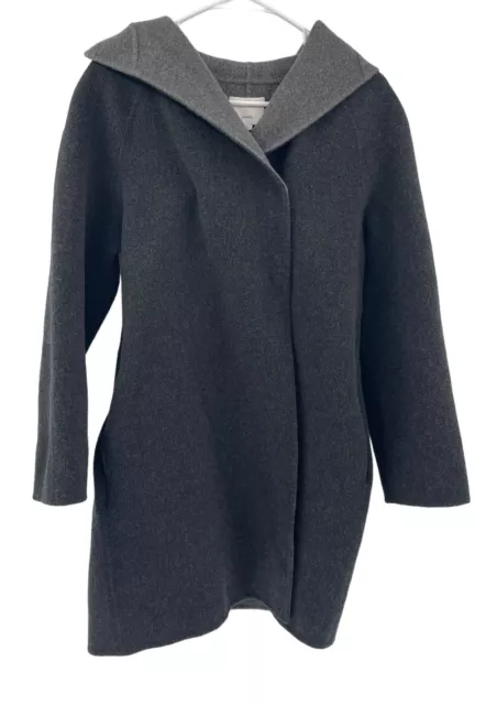 VINCE Draped Hooded Wool Coat Women's Size M Double Face Open Front Gray 3