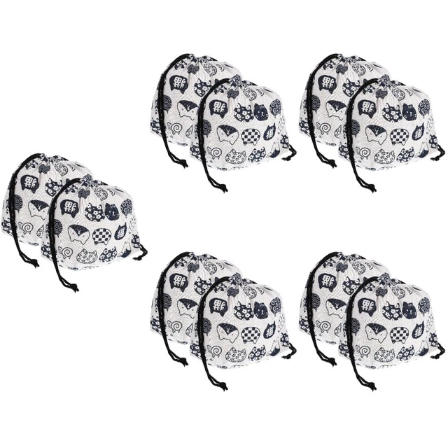 10 Pcs Sac Bento Coton Manquer À Cordon Alimentaire Lunch Thermique Garçons