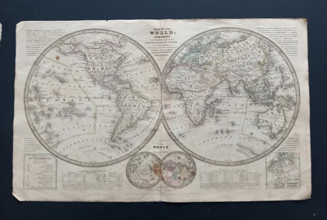 1839 Smith Map:World-Rep.of Texas, New Holland,Russian Amer.-Fact&Culture Filled