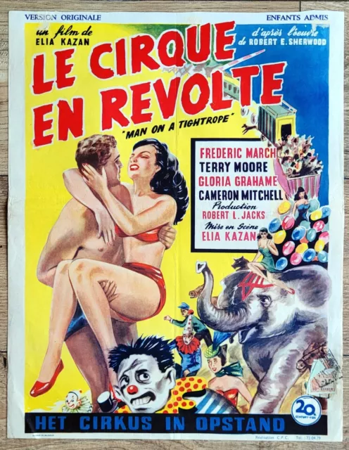 belgian poster film noir MAN ON A TIGHROPE, ELIA KAZAN, FREDRIC MARCH, CIRQUE