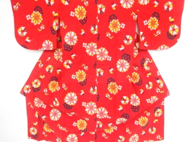 40496# Japanese Kimono / Antique Kimono For Girls / Flower Toys