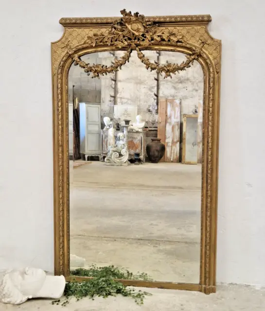 Antique Large French Mirror 19th Century Louis XVI Style Gilded