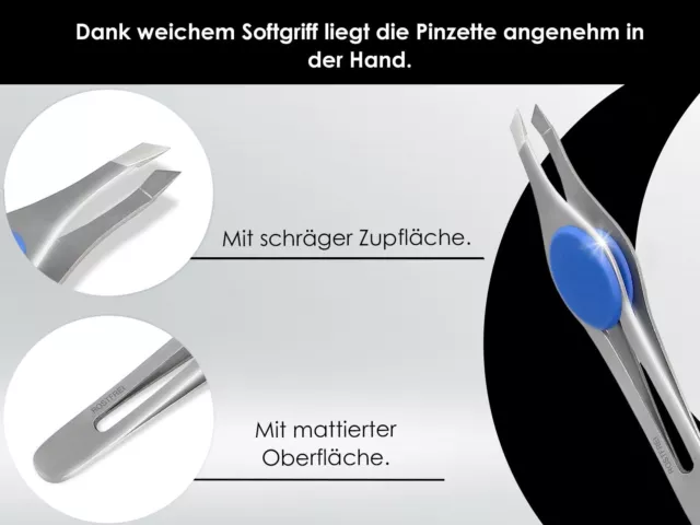 Zupfpinzette Pinzette Schräg aus rostfreiem Edelstahl mit Super Soft Griff NEU 3