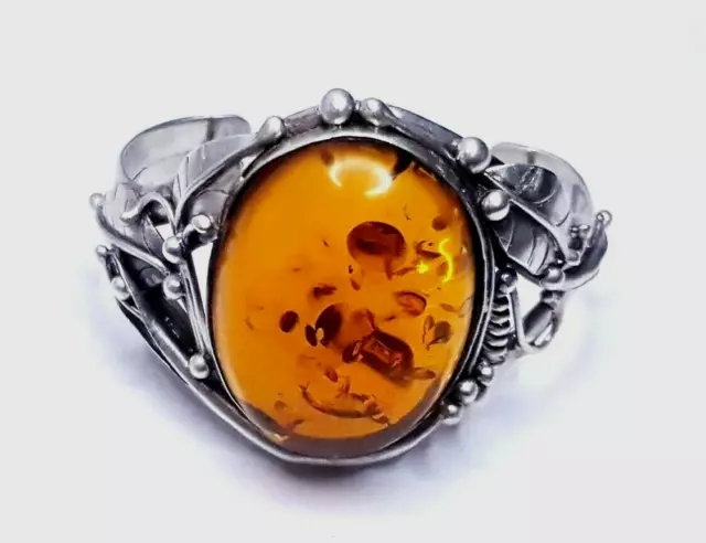 Natural Baltic Amber 925 Sterling Silver Bracelet/ Bangle Art Nouveau Style