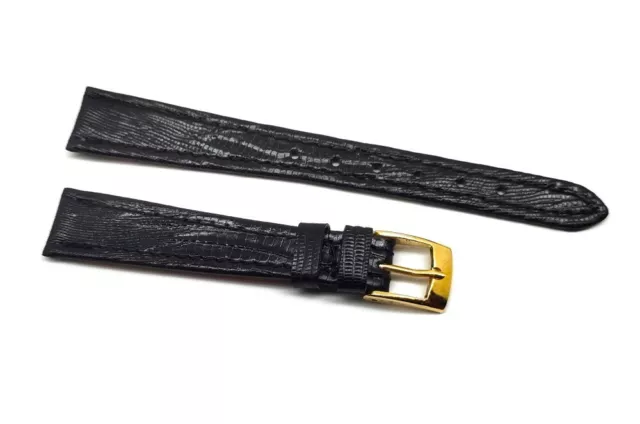 Cinturino per orologio Vintage in VERA PELLE DI LUCERTOLA piatto nero 14mm