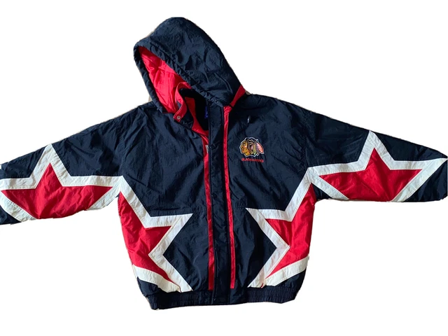 VTG 90s Starter Chicago Blackhawk Pullover Puffer Hood NHL Jacket L VTG 90s Starter Chicago Blackhawk Pullover Puffer Hood NHL Jacket L