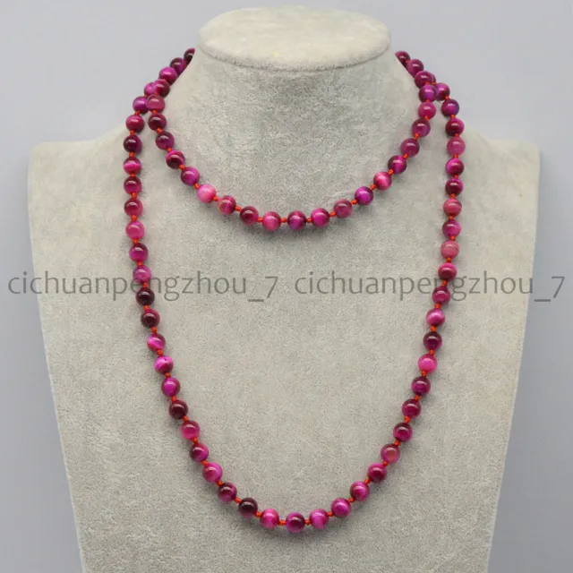 6/8/10/12mm Natural Rose Red Tigers Eye Round Gemstone Beads Necklace 16-48''