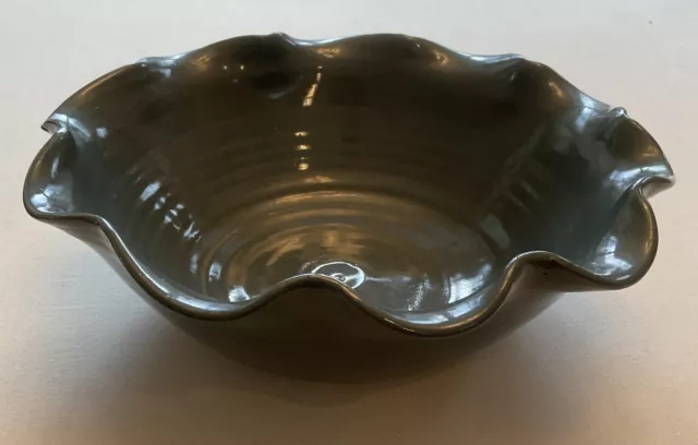 Blue Bybee Pottery Kentucky Scalloped Serving Bowl Signed 11” Handmade