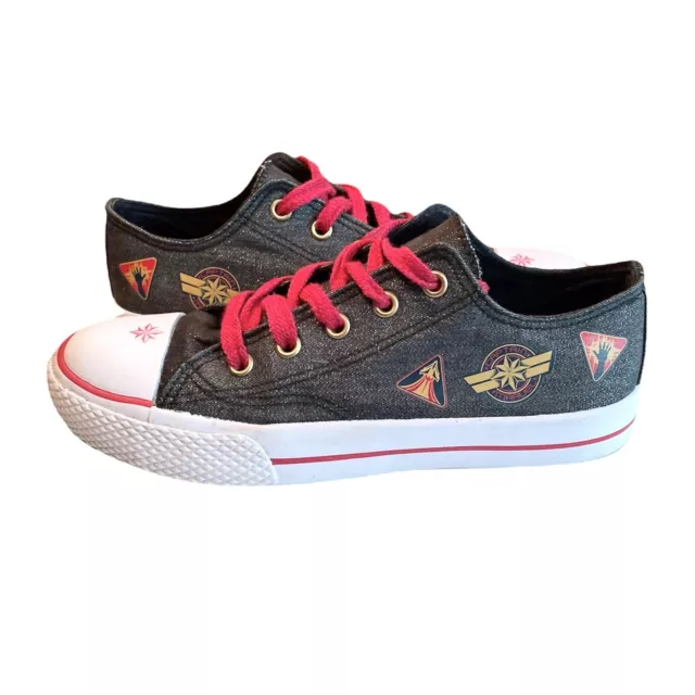Girls Captain Marvel Shoes Size 3 Black Low Top Canvas Youth Sneakers