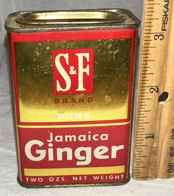 Antique S&F Smart Final Jamaica Ginger Spice Tin Litho Can Country Store Grocery