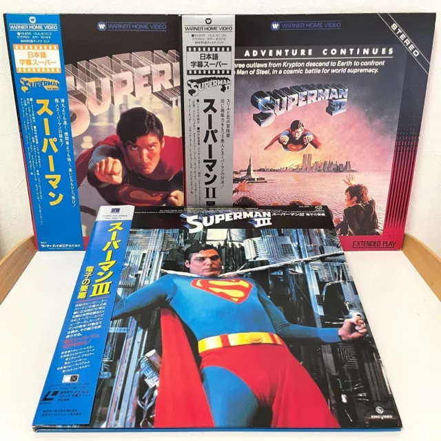 Superman 1, 2 et 3 Lot de 3 titres Laserdisc LD Japon Christopher Reeve W/Obi