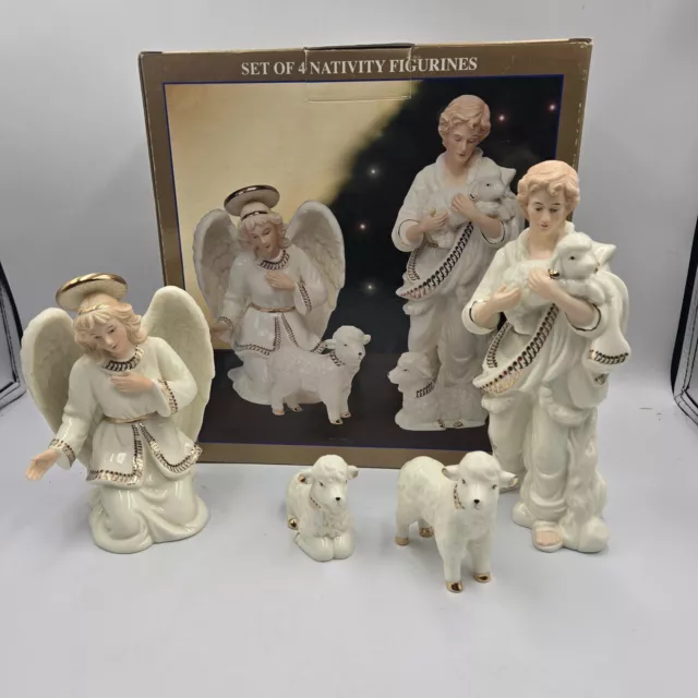 1990s  Bon Ton  Jade  Nativity Set Figurines Angel Shepherd 2 Sheep  Retired Box