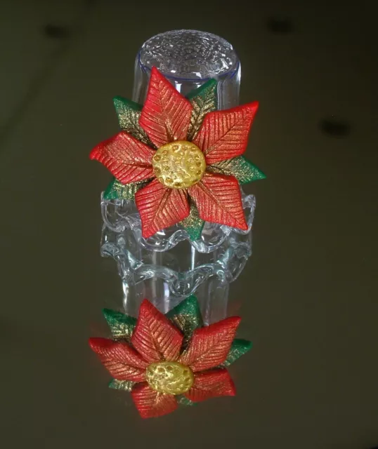 Thimble - Glass - Christmas Scene - Poinsettia - Fluted Base