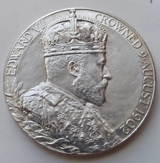 1902 King Edward VII Coronation Sterling Silver Medallion Crowned 9th August 3