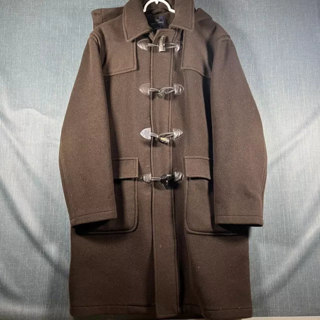 Brooks Brothers 346 Mens Overcoat Brown Full Zip Size M Wool Duffle Togle