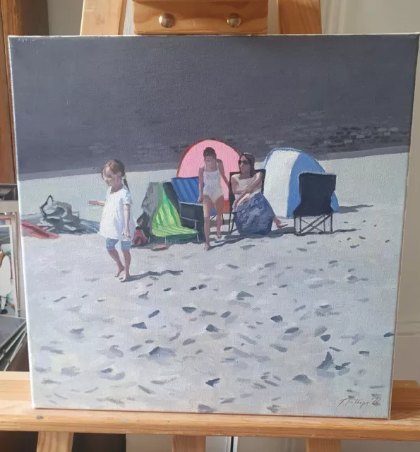 PETER Z PHILLIPS - "A Day on the Beach" - Oil on Canvas - 40cm x 40cm