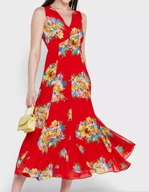 Lauren Ralph Lauren Women's 6 Red Floral Georgette Fit & FLare Midi Dress