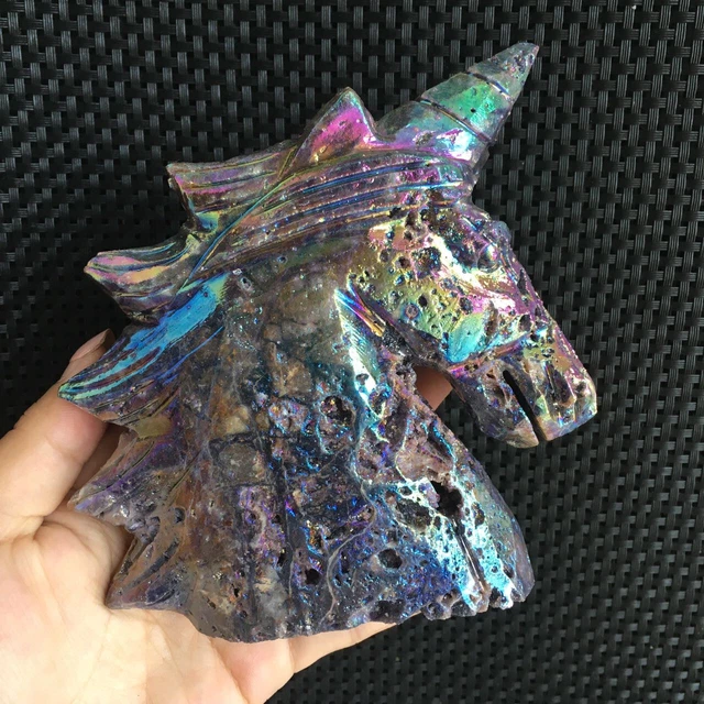 704g Titanium Angel Aura Sphalerite Stone Unicorn Carving Quartz Crystal Healing