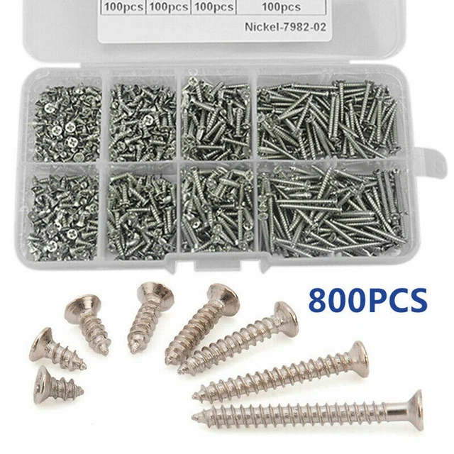 800pcs / Lot M2 Acier Inoxydable Auto-Taraudeuses Vis Tête Plate Assorties Tools