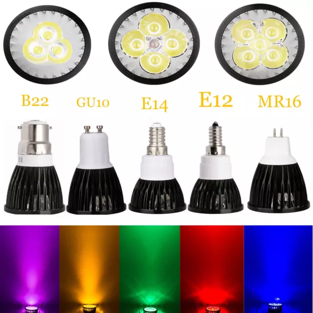 Dimmable LED Spotlight Bulbs Multicolour GU10 MR16 E27 E14 B22 9W-12W Lamp 220V